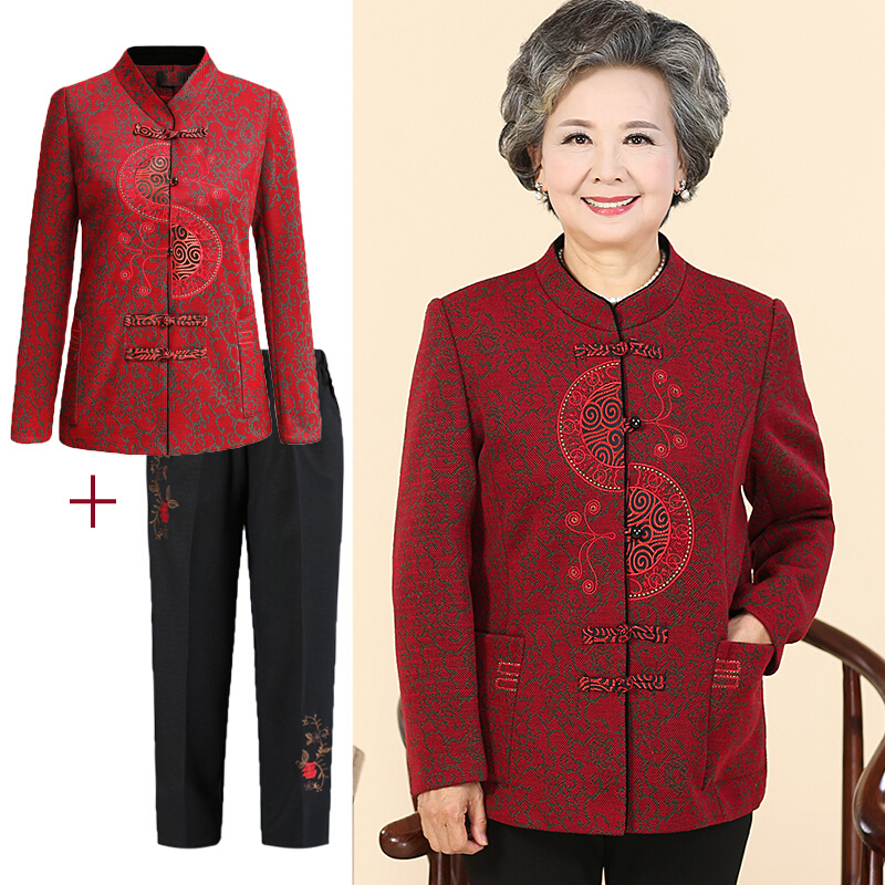 中老年人外套女春秋奶奶套装6070岁80妈妈装上衣服装老太太唐装