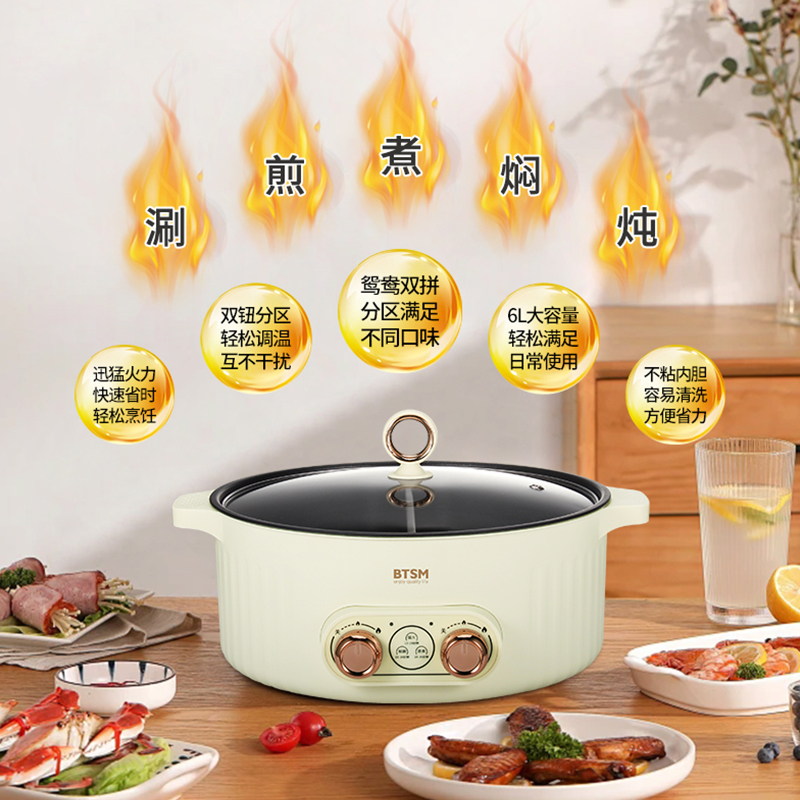 BTSM多功能电煮锅 煲汤锅煮粥锅养生 一锅两味 多功能鸳鸯电煮锅 -BTZL-8986