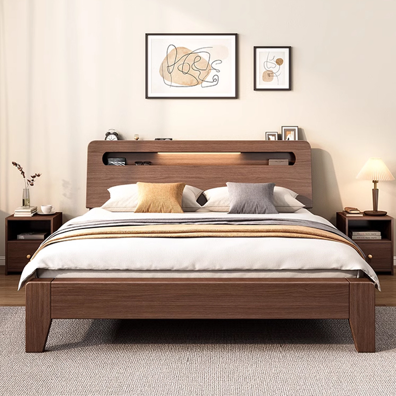 宏企家具 实木床1.8米现代简约双人床1.5米 出租房家用经济型1.