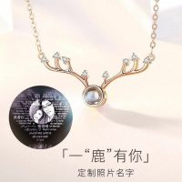 抖音红同款100种语言我爱 一鹿有你投影情侣项链女 七夕