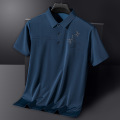 夏装短袖T恤男冰丝男士POLO衫商务休闲薄款上衣压钻潮中老年男装 3XL 藏青