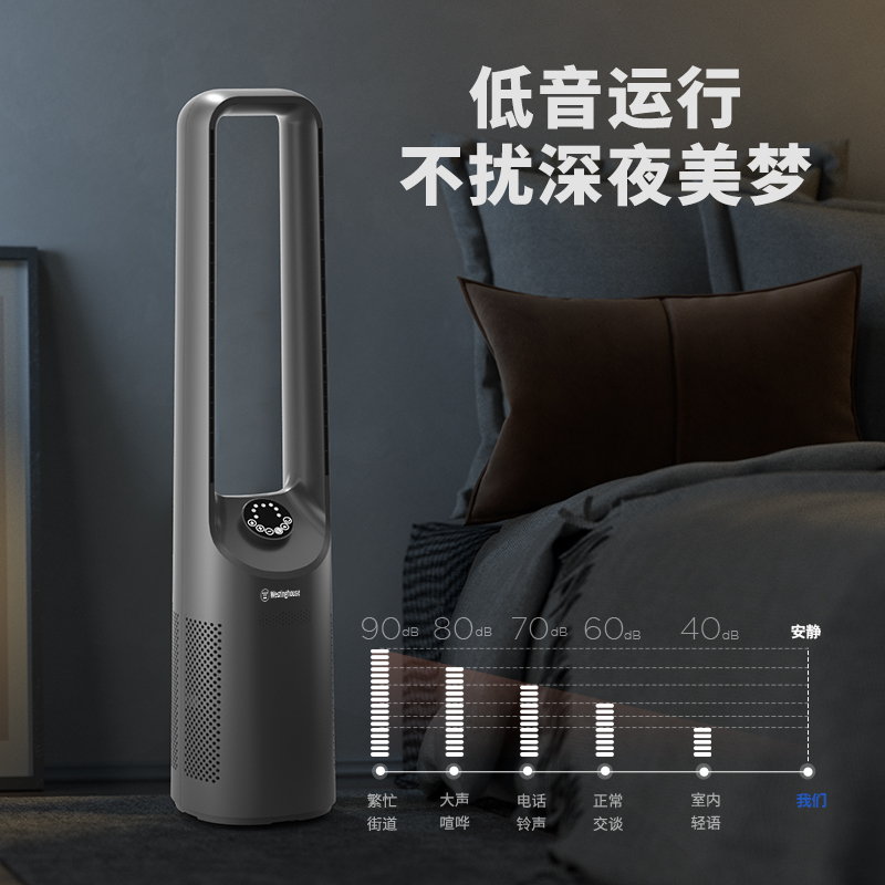 西屋(Westinghouse)无叶风扇三档风速12H定时离心式风轮远程遥控轻音低噪 灰色款WTH-WY312高清大图