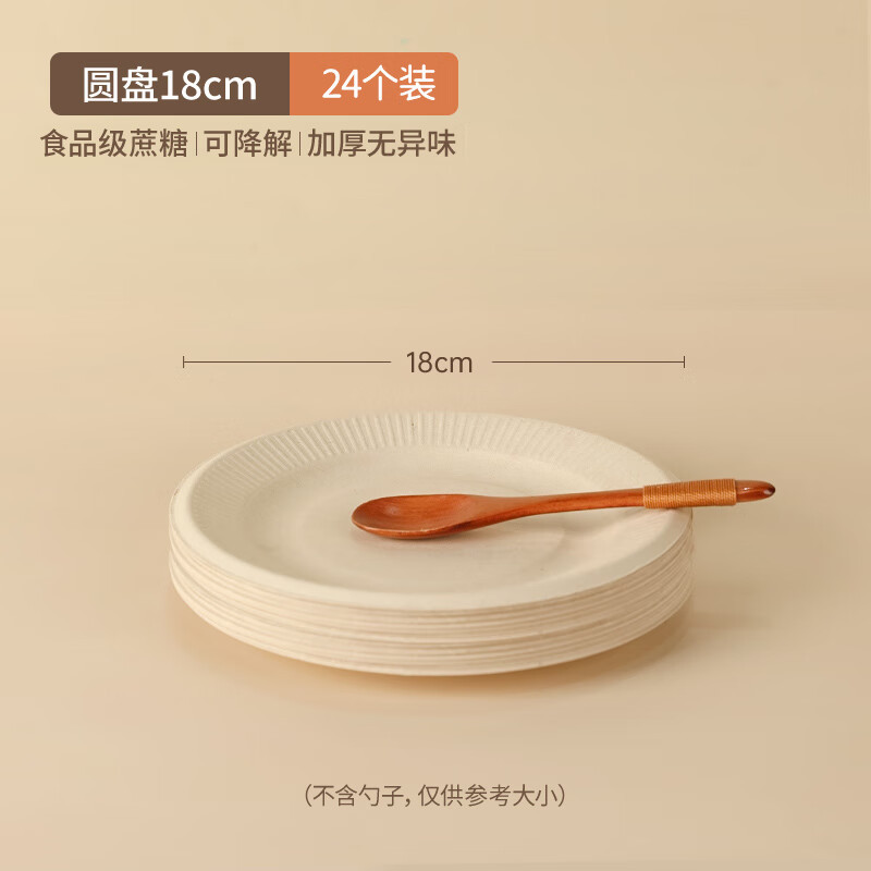 茶花(CHAHUA)一次性盘子[φ18cm]可降解纸盘蛋糕甘蔗纸碟手工盘水果盘高清大图