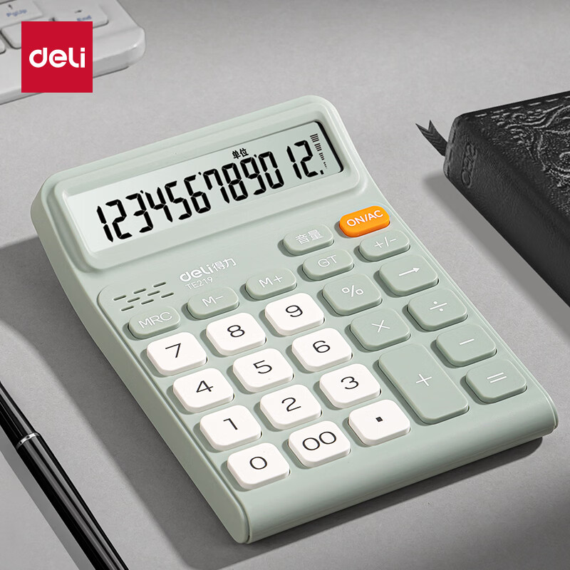 得力(deli)时尚办公系列 12位宽屏真人语音计算器水晶按键 【绿色】中号-超高性价比 TE219