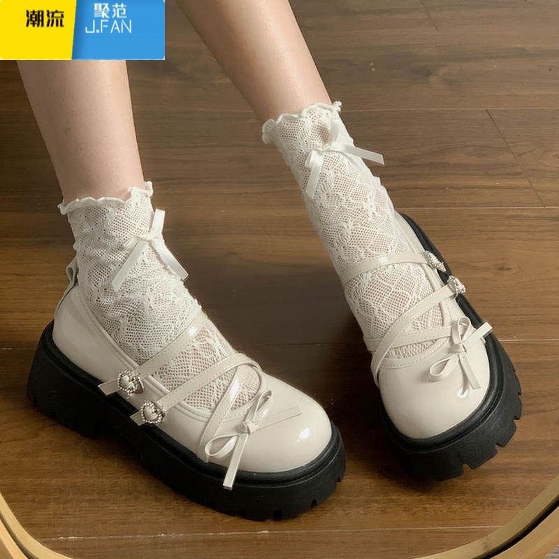 聚范黑色厚底小皮鞋女2024夏季新款日系配裙子法式蝴蝶结玛丽珍单鞋子高清大图