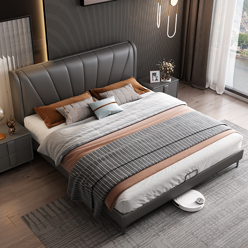 禧漫屋 床 意式极简轻奢真皮床双人床1.8米家用储物主卧床1.