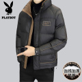 花花公子新款高品质冬季新款户外防寒服三防连帽加厚羽绒棉时尚男装夹克外套_548 2XL 黑色