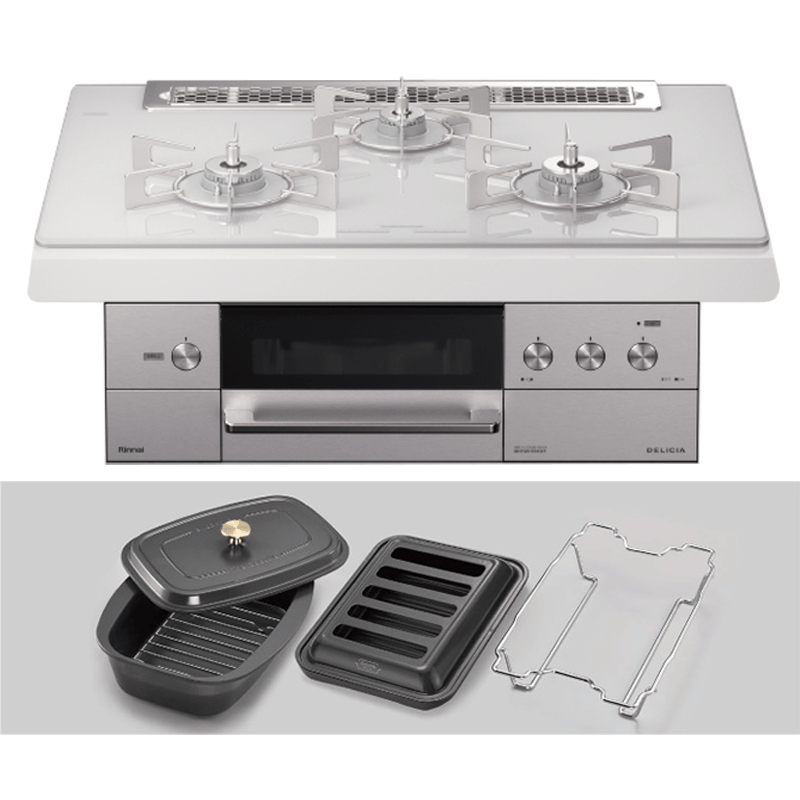 日本林内燃气灶DELICIA(按键)75嵌入式三眼灶煤气炉烤箱自动烤配烤盘天然气RHS71W30E14RCASTW图片