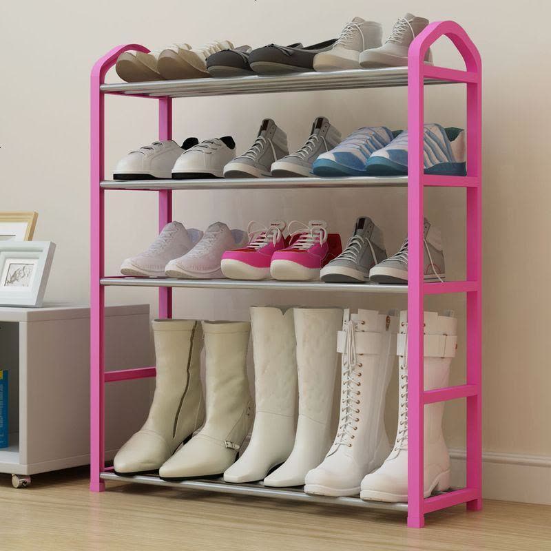 拜鼎简易多层鞋架子口家用防尘塑料经济型宿舍迷你鞋柜鞋架 三层黑色65cm图片