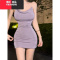 YIBUSHENG紫色吊带短裙女季新款修身显瘦荡领连衣裙女性感纯欲辣妹包臀裙