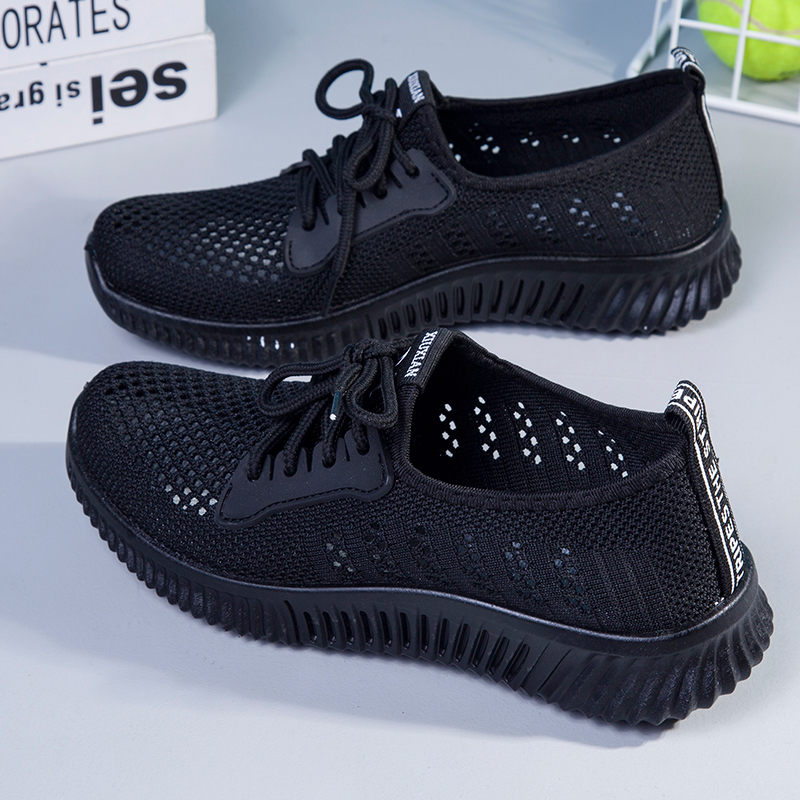 枫述夏季老北京布鞋女飞织透气网面运动鞋平底休闲百搭网鞋软底妈妈鞋