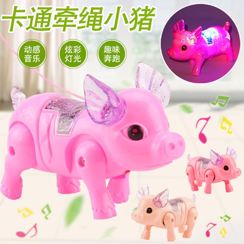 抖音同款电动牵绳恐龙发光鲨鱼小猪大象小马爬行音乐儿童小孩玩具|牵绳梅花鹿(带绳) 不带电池