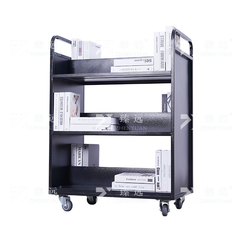 臻远 ZY4092912 档案室推车图书馆小推车手推车 3层W型书车黑色