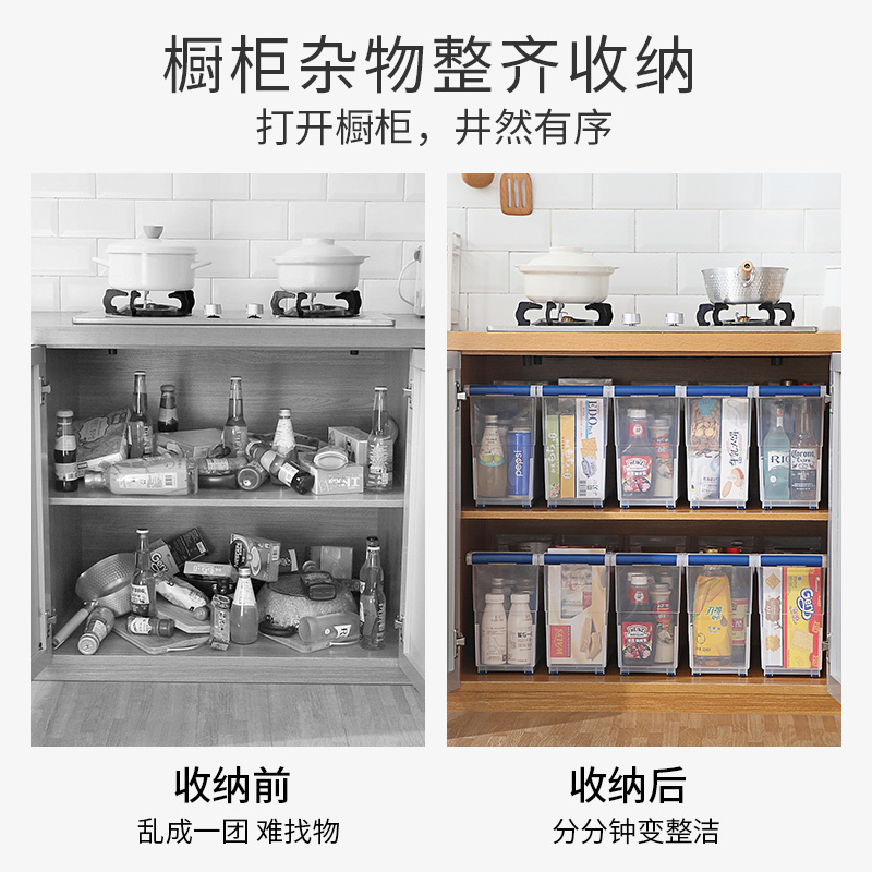 JEKO&JEKO 厨房置物架橱柜内收纳盒锅具储物盒调料油盐酱醋收纳篮水槽整理架带滑轮3只装 SWB-6102