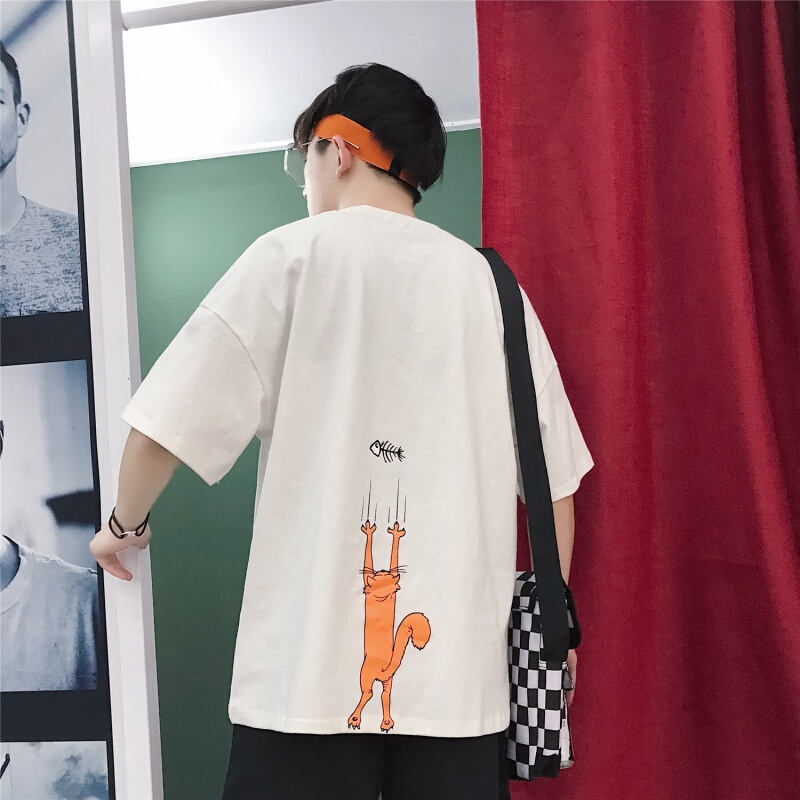 2018新款短袖男士宽松卡通男装学生T恤韩版情侣潮流夏装休闲上衣