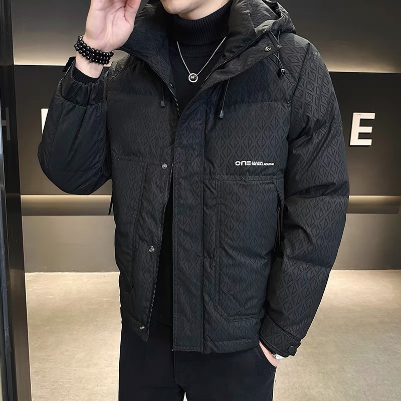 羽绒服男士短款冬季2024新款衣服帅气潮牌连帽保暖加厚外套男冬天高清大图