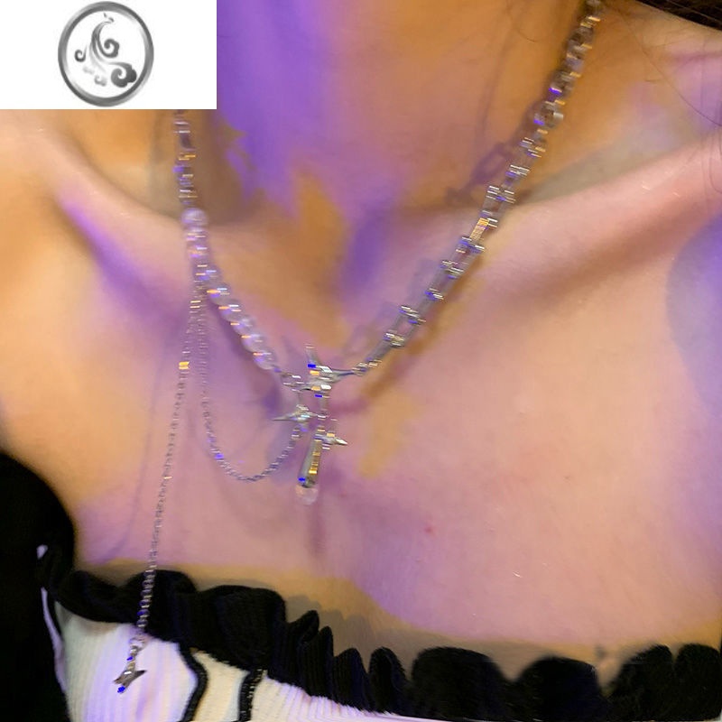 JiMi高级感ins潮双层圆环项链女小众设计锁骨链2022年新款百搭颈链女 多芒星项链