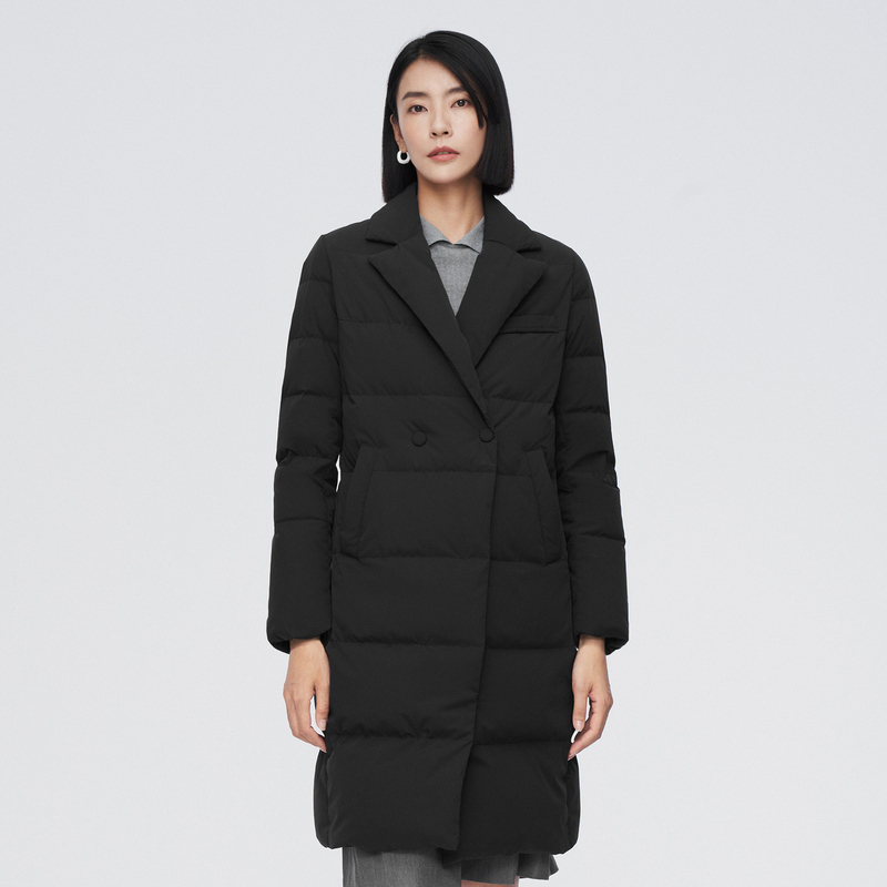 波司登女士气质商务简约中长款鹅绒保暖西服领羽绒服白色风衣大衣