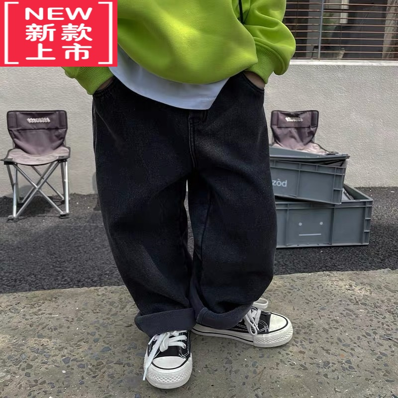 可莉允男童加绒直筒裤2022秋冬一体绒保暖牛仔裤中小童日韩休闲洋气百搭保暖裤