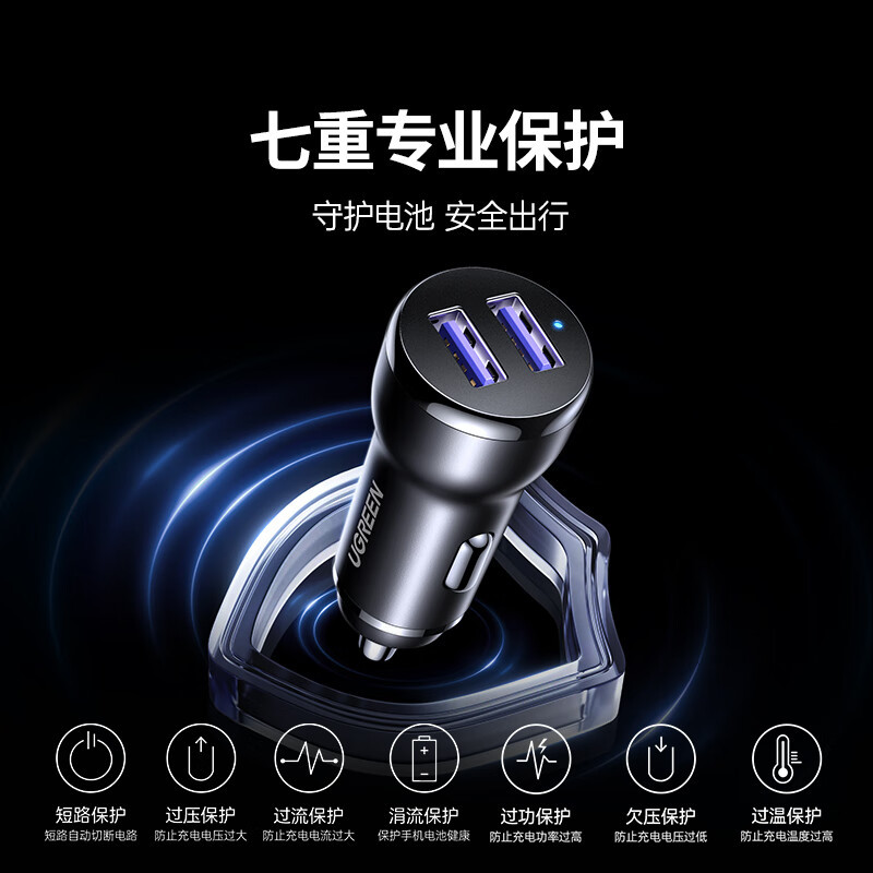 绿联 车载充电器 EC306 30W-双USB口]双口快充车充45691 单位:个