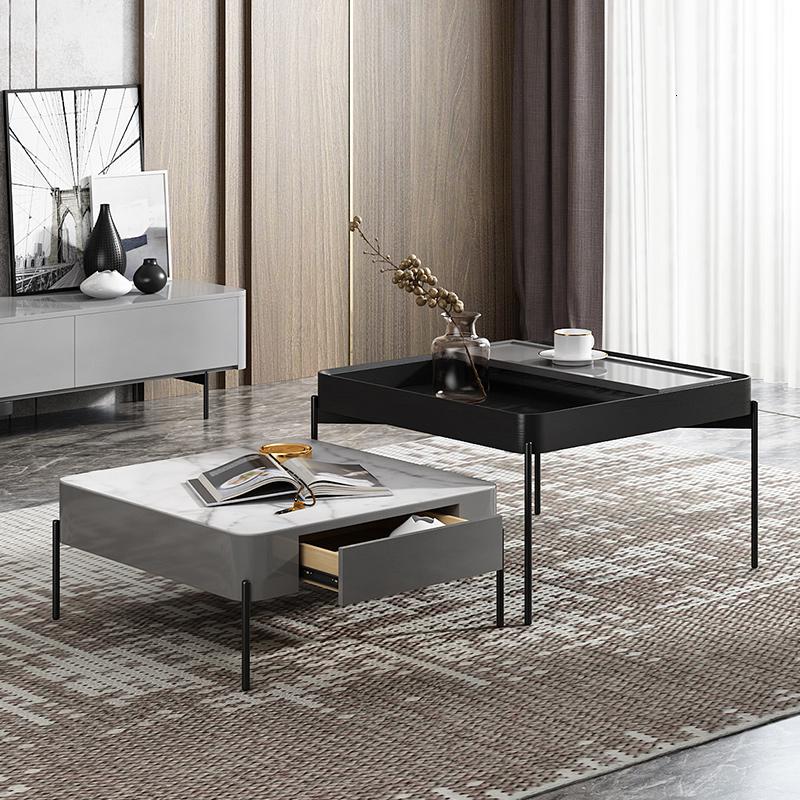 北欧简约后现代轻奢正方形茶几 小户型客厅岩板创意极简茶几组合高清大图