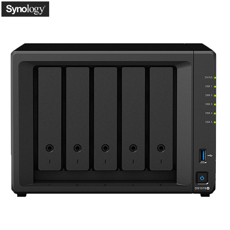 群晖(Synology)DS1019+ 5盘位NAS网络存储服务器 (无内置硬盘 )不规则体SATA接端口支持NAS盘红