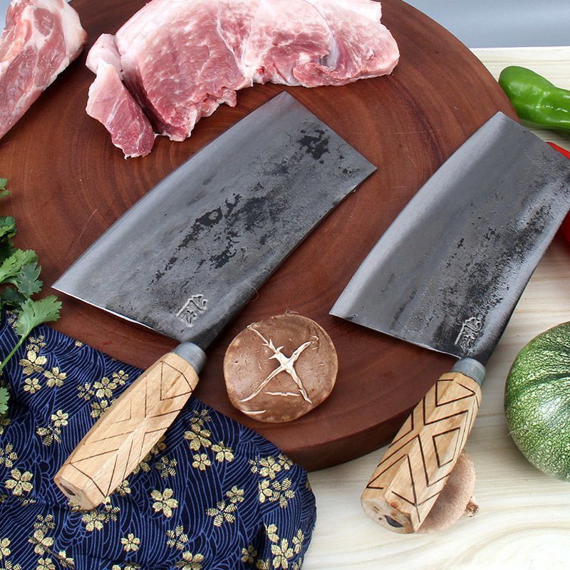 手工锻打刀夹钢老式铁菜刀骨切肉切片厨师家用菜刀厨房刀具锰钢厨师刀