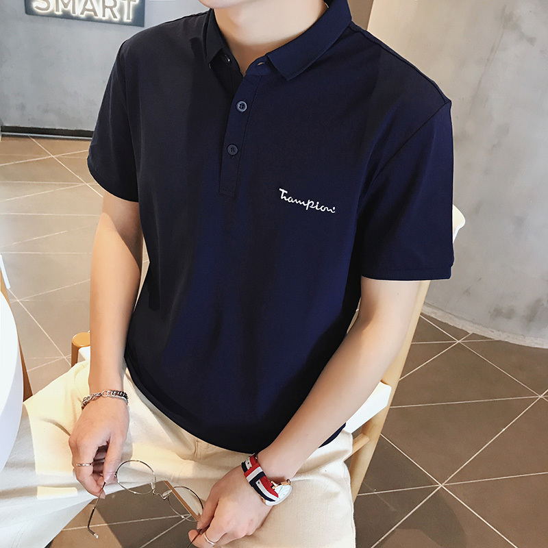 2018年轻夏帅气男士修身拉链装饰POLO衫学生短袖衫翻领男上衣