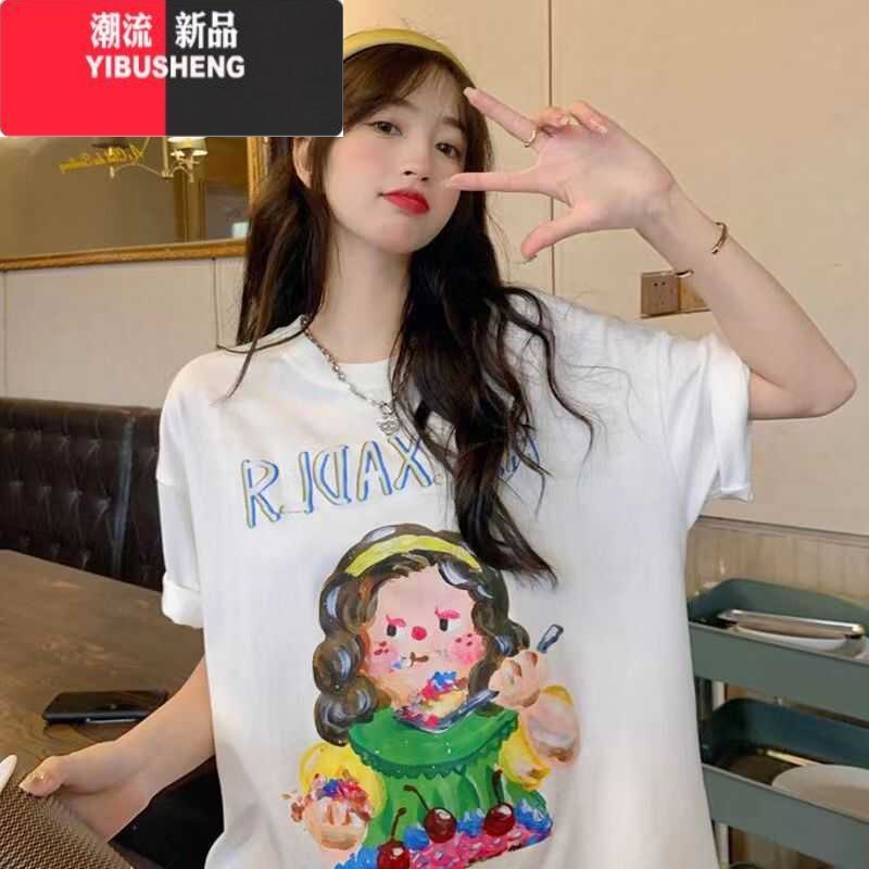 YIBUSHENG2024潮酷街头百搭情侣装男女同款印花短袖T恤ins新款宽松显瘦高清大图