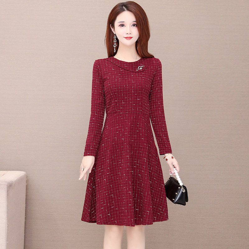 名丽斯大码连衣裙2020秋装新款贵夫人洋气收腰中长款气质减龄裙子l