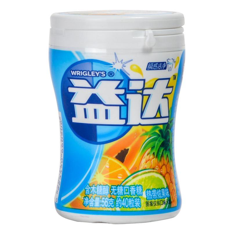益达木糖醇无糖口香糖热带炫果味瓶装40粒约56g