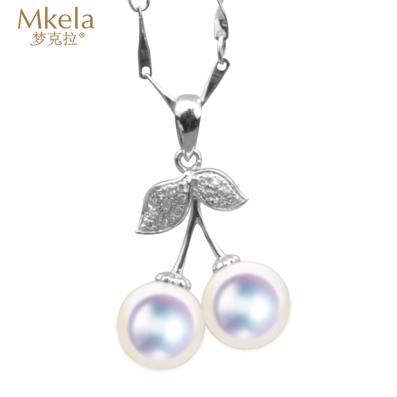 梦克拉 18K金钻石海水珍珠吊坠 强光正圆海水珍珠吊坠 樱桃高清大图