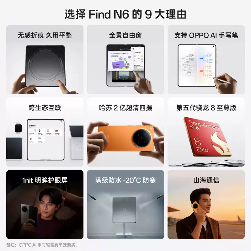 [全新]OPPO Find N6 原钛 16+1TB 卫星版 哈苏2亿超清四摄 80W快充 第五代骁龙8至尊芯 满级防水 支持NFC 红外 折叠旗舰手机高清大图