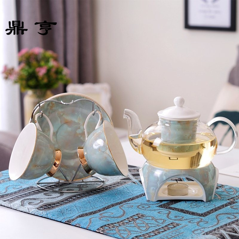 鼎亨加热陶瓷花茶壶玻璃壶套装欧式创意下午茶具耐热水果茶壶茶杯