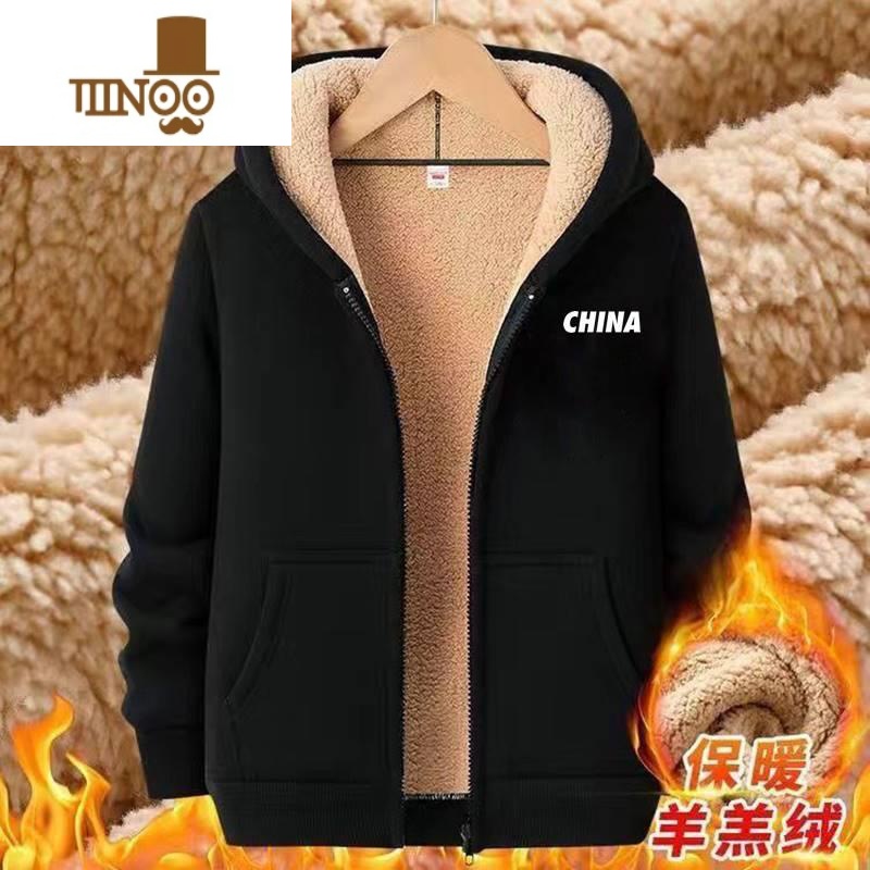 YANXU羔毛卫衣男韩版潮流宽松大码保暖长袖上衣加绒加厚连帽外套高清大图