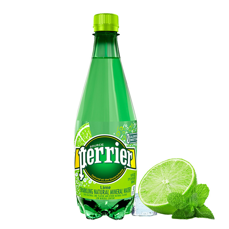 法国原装进口 巴黎水(Perrier)气泡矿泉水 青柠味天然矿泉水 500ml*4瓶装(新老包装交替发货)