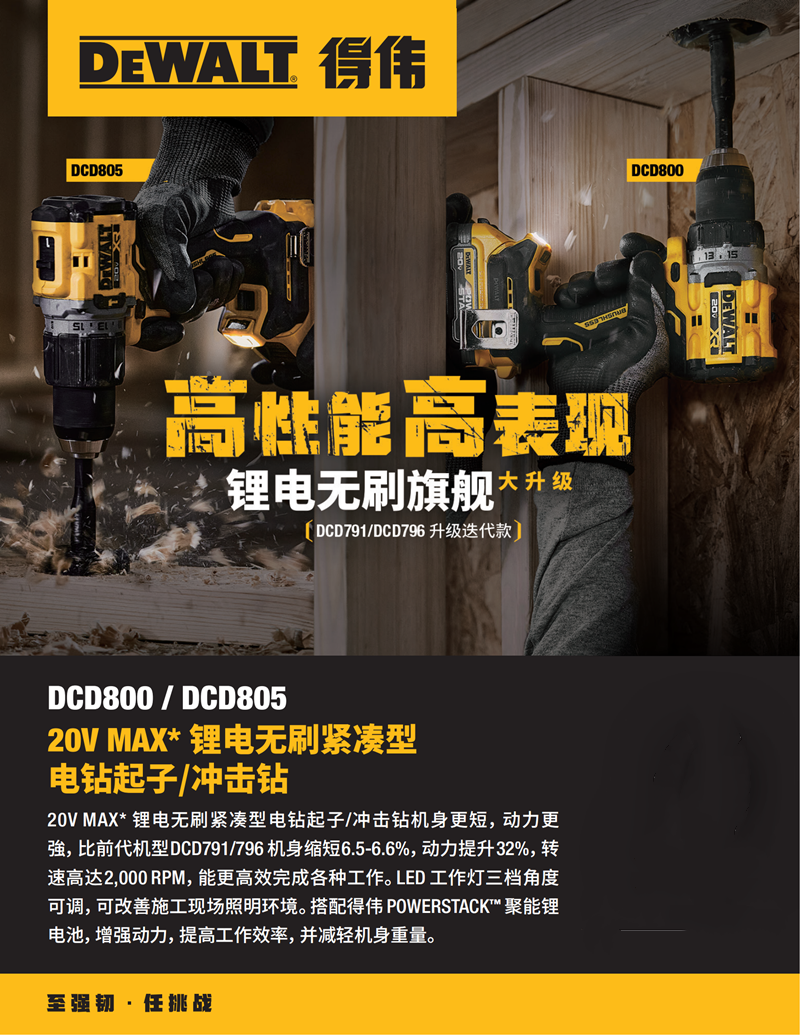得伟20V锂电无刷紧凑电钻起子2x5.0Ah套装（DCD800-5*2）套高清大图