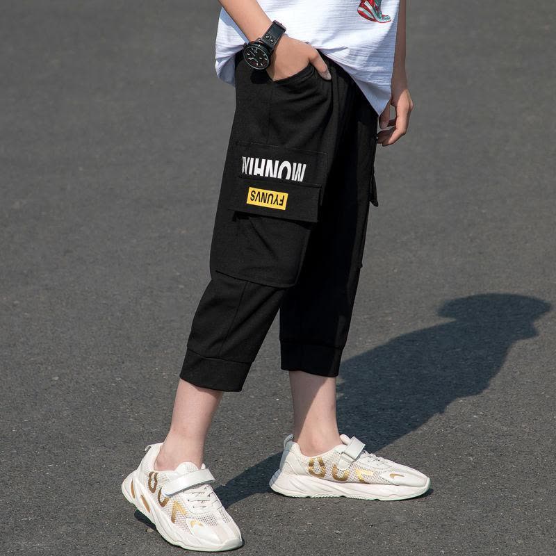 冰丝夏季薄款男童七分裤韩版中裤休闲运动短裤弹力宽松男童工装裤图片