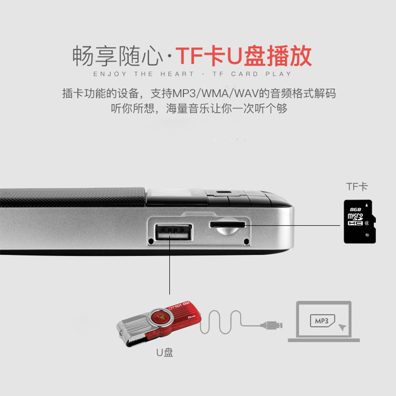 PANDA/熊猫DS-178插卡小音箱音响便携式可充电数字FM调频立体声收音机迷你U盘TF卡MP3播放器唱戏机老人 黑色