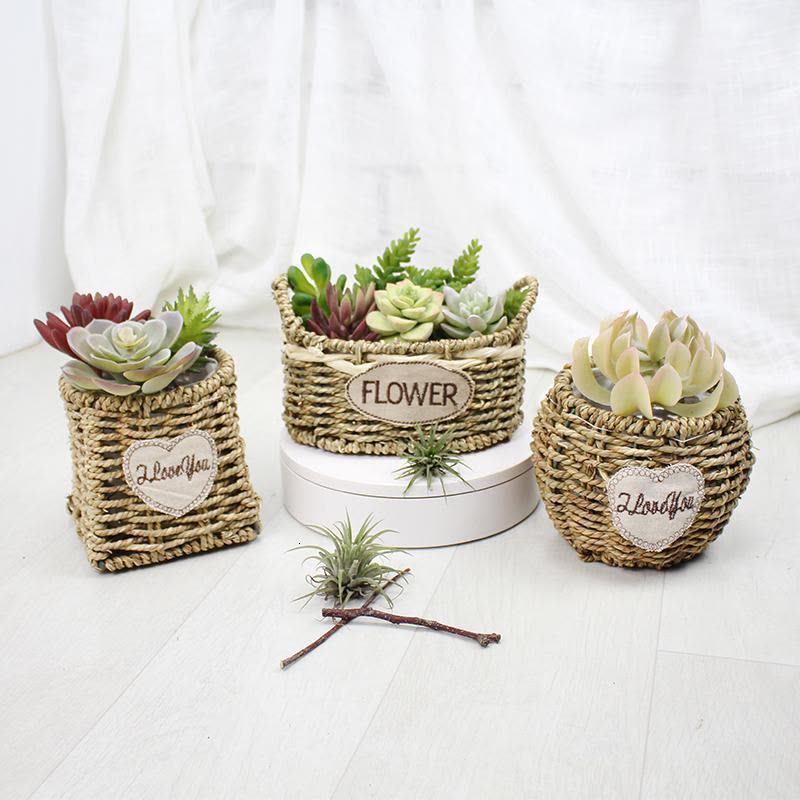 创意田园柳编编藤编花盆插花花篮手工编织壁挂多肉绿萝盆栽绿植图片