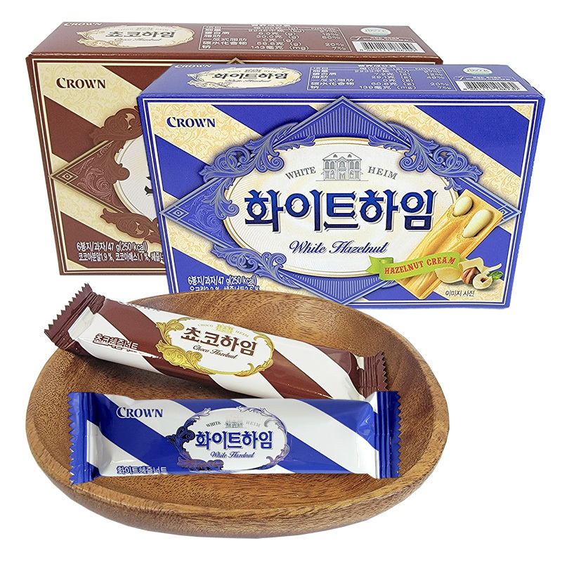 CROWN克丽安奶油巧克力榛子威化饼干盒装47g韩国进口休闲零食品