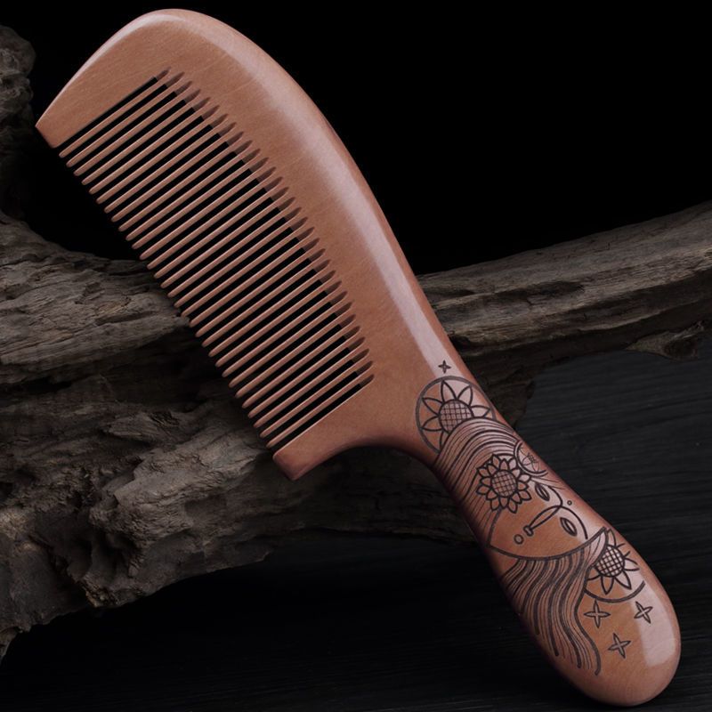 cm 檀木梳子女家用密齿梳防静电梳长头发按摩古风桃木梳子家用防脱发