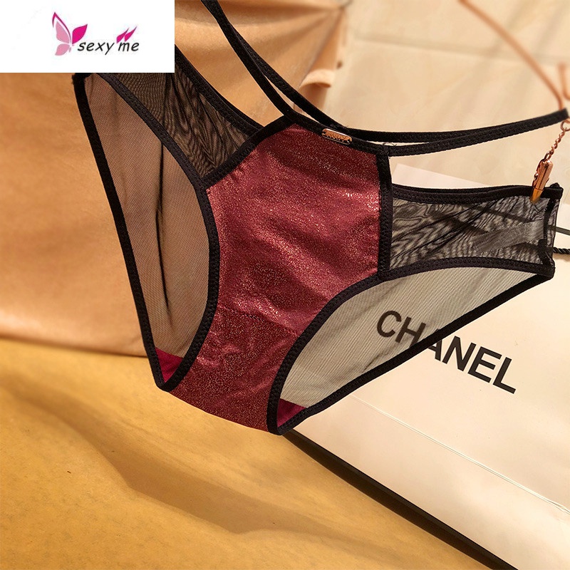 欧美性感蕾丝女士内裤诱惑吊带镂空透明透视三角裤时尚薄款 fish