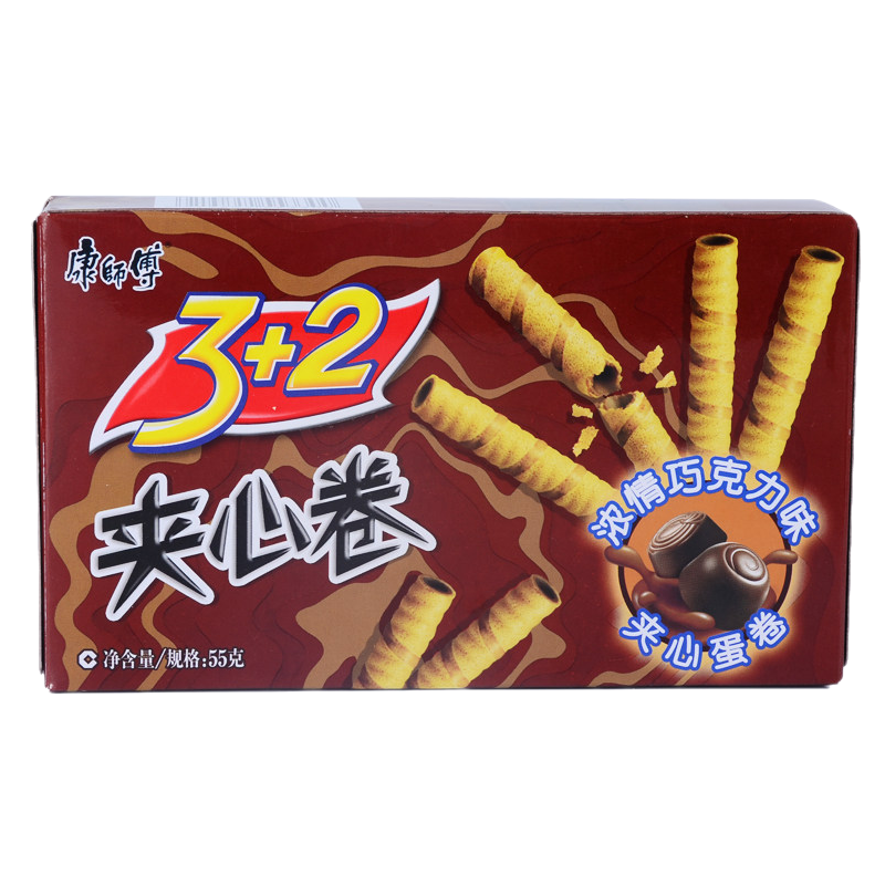 康师傅32夹心卷蛋卷香草牛奶味巧克力味办公室儿童零食品55g4盒巧克力