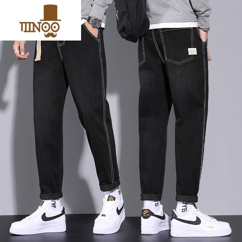 YANXU九分牛仔裤男夏季薄款宽松直筒潮牌痞帅2023新款休闲裤子美式高男高清大图
