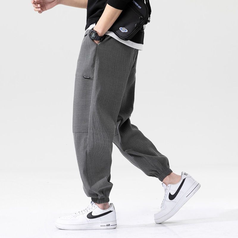 真维斯日系亚麻休闲裤男2022夏季薄款宽松百搭束脚裤外穿九分裤潮