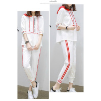 欧洲站2018春夏时尚五分袖运动套装服休闲女士修身两件套