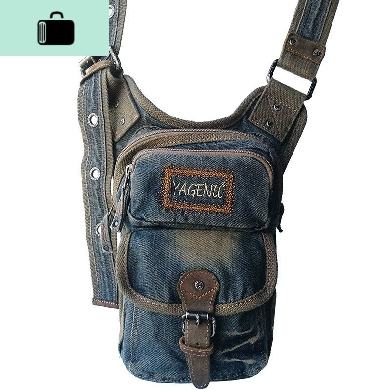 牛仔单肩包男复古帆布斜挎包旅游随身包牛仔布街头潮流小背包跨包NEW LAKE 复古蓝男士斜挎包图片