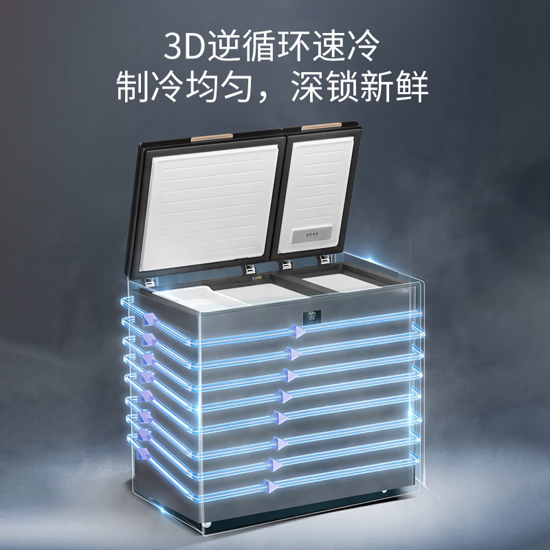 海尔冰柜双温双箱 一边冷藏一边冷冻两用双温柜一级节能省电家用商用大容量冷柜自动除霜电子控温180升植萃净味玻璃面板高清大图