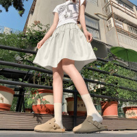 日系半身裙子女夏季薄新款小个子a字短裙中长款五分显瘦伞裙 L-（建议111-125斤） 浅卡其